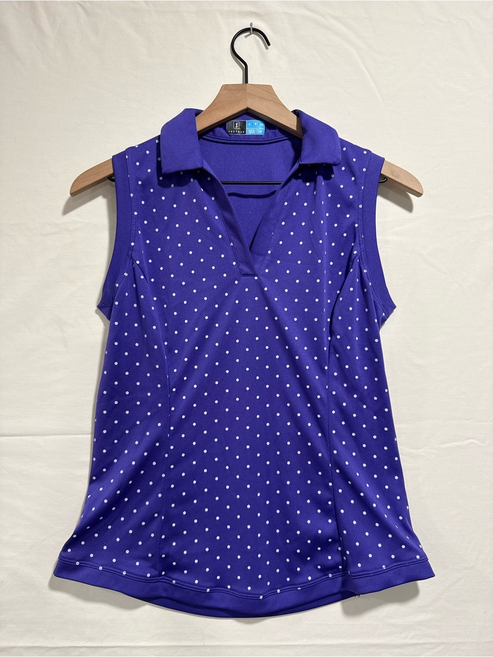PGA Tour Women’s Purple Polka Dot Sleeveless Golf Polo Shirt Size S
